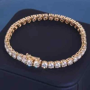 14K Yellow Gold Plated Round Cut 10 CTW Moissanite 8" Wedding Tennis Bracelet - Picture 1 of 8