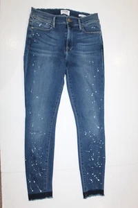 Rahmenjeans Damen 30 Le High dünner roher Saum Knöchelfarbe Spritzer Hochhaus - Bild 1 von 6