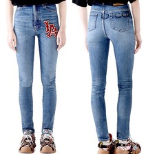 GUCCI⚡️"LA" embroidered patch logo ink stamp faded denim skinny jeans size 25W