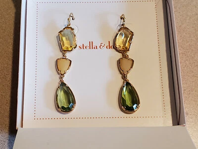 Stella & Dot 金色三石悬钩耳环带礼品盒(全新) — 第 1/4 张图片