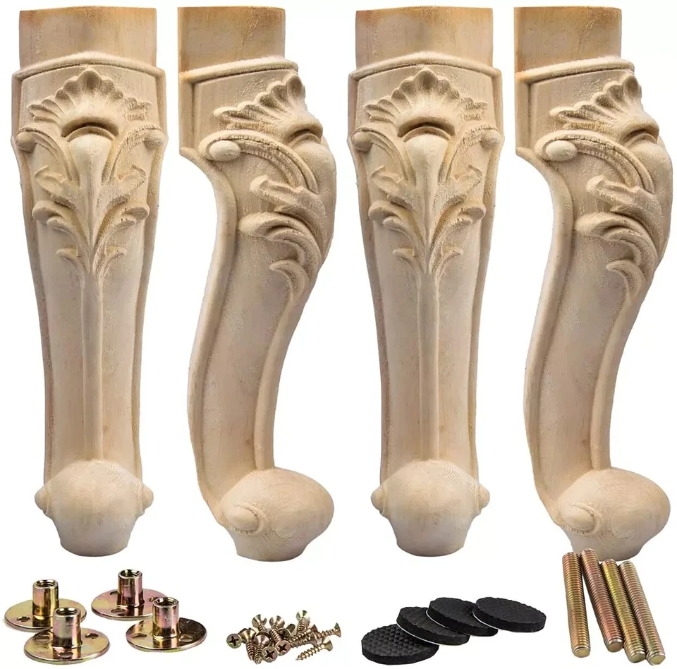 10 Inch / 25Cm Wooden Furniture Legs, Set of 4 European Style Solid Wood Carving - Image 1 of 4