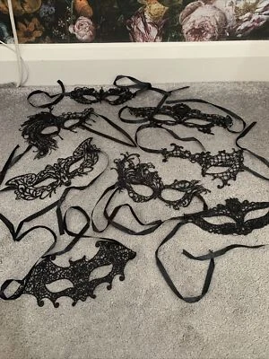 8x Masquerade Eye Mask Black Lace Gothic Fancy Dress Ladies Hen Party Halloween - Image 1 of 4