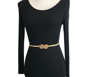 Women's Coil Belt One Size Gold Retro Disco Stretch Metal Dress Flower Buckle - Picture 1 of 9
