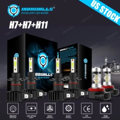 For Audi A4 2007-2014 IRONWALLS LED Headlight Hi/Lo + Fog Light Bulbs Kit White - Image 1 of 4