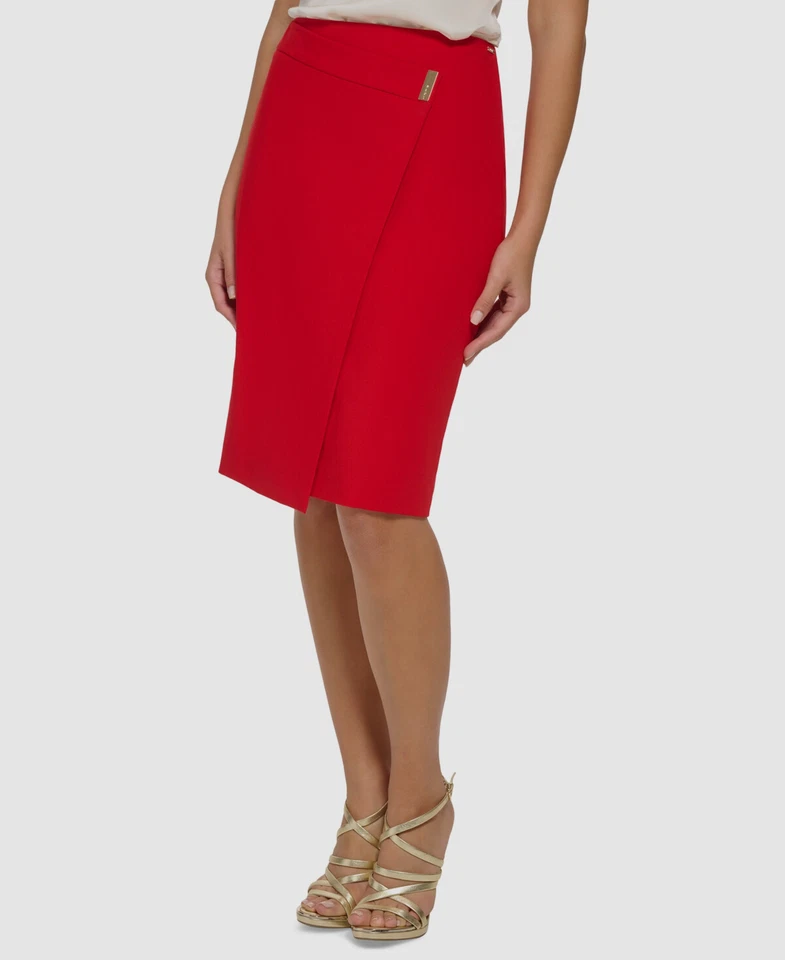 Dkny Women's Red Asymmetrical Pencil Skirt Petite Size 4P