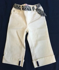 Baby Gap White Denim Capri Pants With Blue Trim And Floral Belt Sz 4 NWT!! - Picture 1 of 7