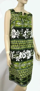 Vintage 70s Lauhala Hawaii Green Cotton Shift Dress S Barkcloth? - Picture 1 of 7