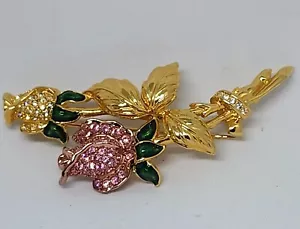 Nolan Miller Rose Bouquet Brooch Enamel Pink Crystal Rhinestone Flower Pin w Box - Picture 1 of 4