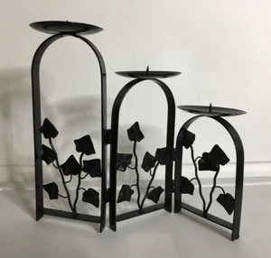 Candle Holder English Ivy Leaves Stylish 3-Tiered Pillar Hinged Black - Picture 1 of 6