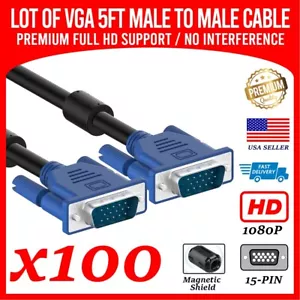 Lot of 100 VGA to VGA Cable 5ft 1080p HD Male to Male Monitor Laptop PC Computer - Picture 1 of 4