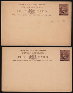 Cubiertas Ceilán QV tres centavos en 10c. Tarjetas de papelería postal, sin usar (2) - Imagen 1 de 2