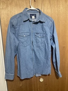 Wrangler Boys Denim Long Sleeve Pearl Snap Shirt Size 2XL Western Cowboy Country - Picture 1 of 10