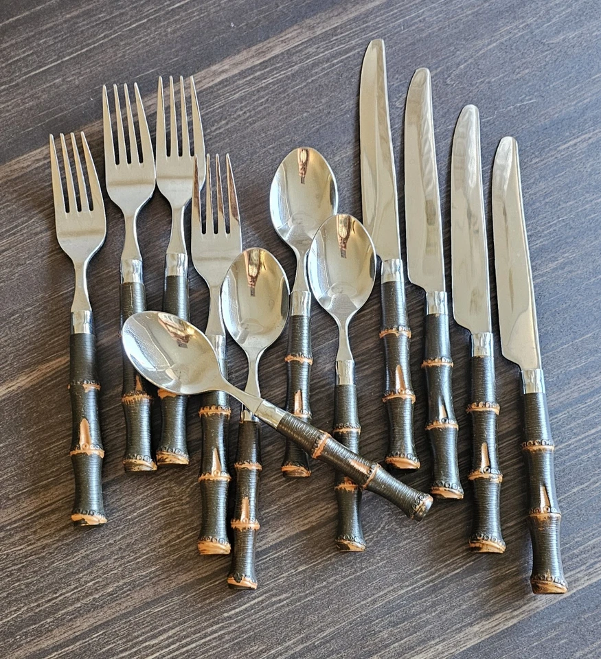 Набор сервировок из 4 предметов столовое серебро бамбук нержавеющая сталь - Изображение 1 из 4