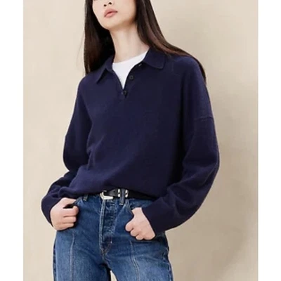 Banana Republic Luna Boyfriend Cashmere Sweater Polo Oversized Blue Size XL NWT - Image 1 of 4