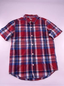 Old Navy Plaid Flannel Shirt Youth Boys Medium Blue Red White Classic Dressy New - Picture 1 of 7