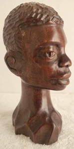 VINTAGE 6" GESCHNITZTE HOLZ AFRIKANISCHER STAMM MANN BÜSTE SKULPTUR SIGNIERT A. DEZEMBRE - Bild 1 von 6