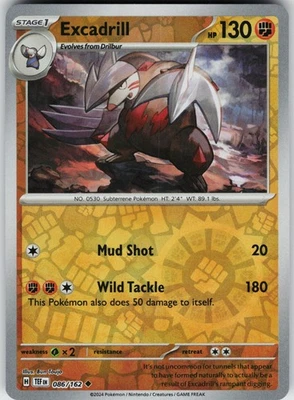Pokemon Excadrill - 086/162 SV05: Temporal Forces NM Reverse Holo card - Image 1 of 2