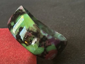 Vintage breiter klobiger Armreif schwarz grün rosa Glitzer - Bild 1 von 13