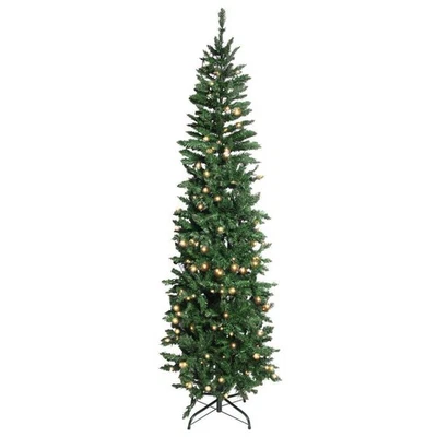 6.5Ft Pencil Christmas Tree Green Branches W/ Lights Holiday Decoration - Image 1 of 4