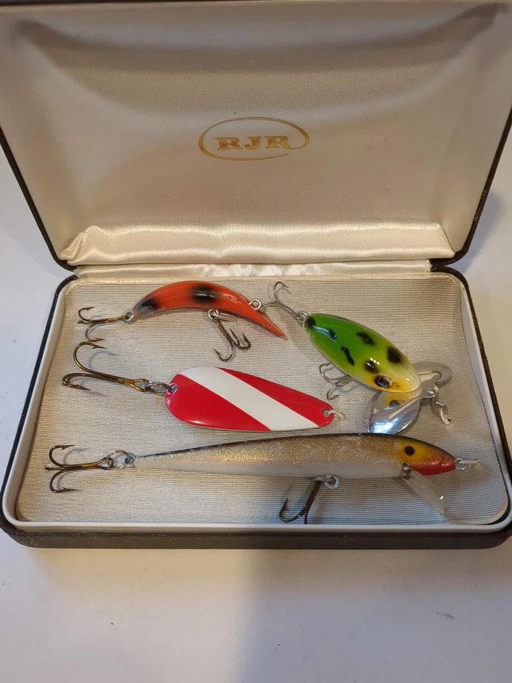 4  Vintage Fishing Lures From The '70s Jitterbug, Spoon,Minnow CORP GIFTS - Image 1 of 2