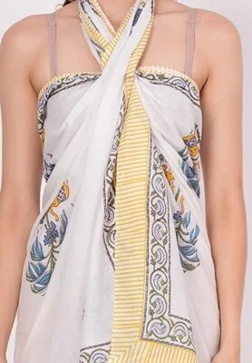 Indian Floral Print Cotton Sarong Boho Soft Summer Swimwear Bikini Cover Up Wrap - Image 1 of 4