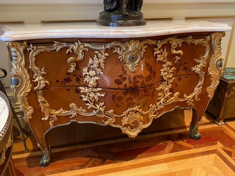 MAGNIFICENT PAIR OF 19C FRENCH MARBLE BRONZE INLAID WOOD COMMODES MUST SE Cover