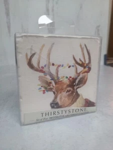 Thirstystone Set of 4 Christmas Reindeer in Sweater Lights Drink Coasters - Picture 1 of 7