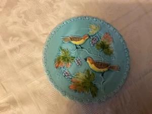 Keramik Majolika Vögel Traubenblätter Teller Zell Deutschland 7 3/4" Durchmesser, 24 3/4 Durchmesser - Bild 1 von 6