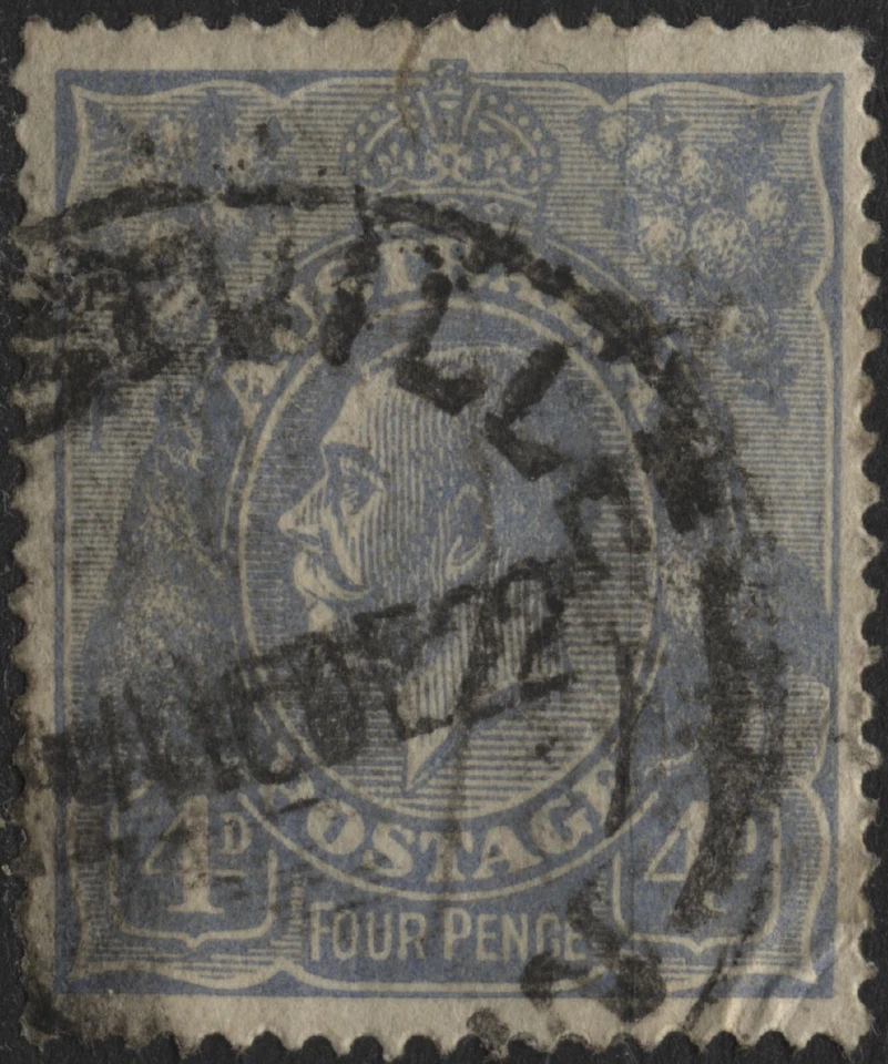 Australia 1914 #33 4p lt ultramarino (’22)(wmk 9) KGV, canguro, emú usado Foto 1 de 1