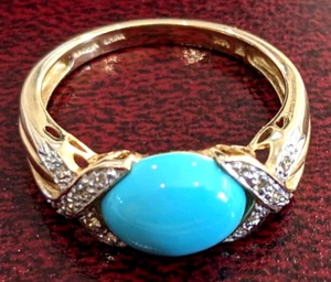 14K Türkis mit Diamant Akzenten Ring 4,4 Gramm Größe 10 ~ VIELE MEHR IN MEINEM SHOP - Bild 1 von 11