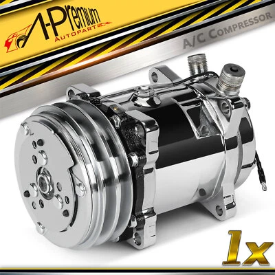 A/C Compressor with Clutch for Sanden 508 Style 2-Groove V-Belt Chrome Aluminum - Image 1 of 4