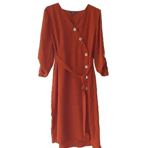 PRIMARK UK 12/14 Orange Button lightweight Chiffon Crepe Shirt Dress - Picture 1 of 8