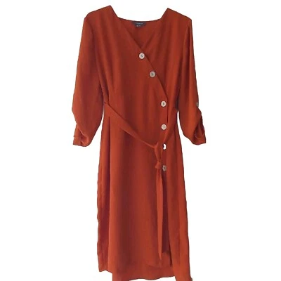 Primark Shirt Dress Women's Size 12-14 Orange Button Lightweight Chiffon Crepe  - Image 1 of 4