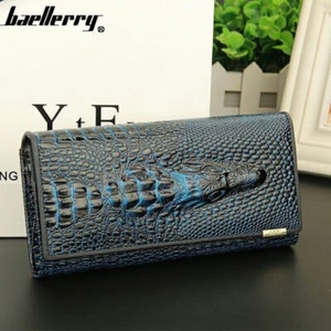 Women Embossed Crocodile Clutch Wallet Cowhide Leather Long Card Holder Purse US - Picture 1 of 3