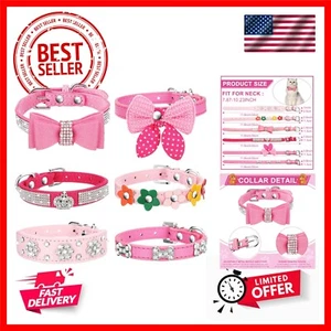 6 Pcs Puppy Collars Pink Rhinestones Dog Cat Collar Bling Diamond with Rhines... - Picture 1 of 8
