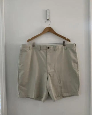 Big Mens Lands End 传统版型卡其色平底休闲短裤 46 码 — 第 1/4 张图片