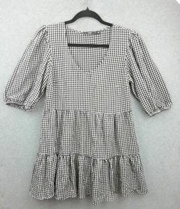 Sportsgirl Size 8 Black And White Gingham Check Puffy Sleeve Layered Short Dress - Picture 1 of 10