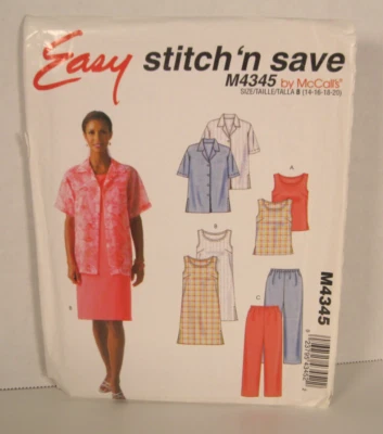 Easy Stitch 'n Save 4335 Shirt, Top, Dress & Pants Misses' 14-20 Pattern Uncut - Image 1 of 3