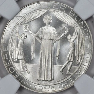 AUSTRIA 1955 SILVER 25 SCHILLING VIENNA THEATER NGC MS67 - Picture 1 of 3