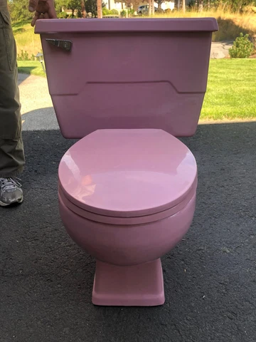 Vtg Mid Century Cameo Pink Porcelain Complete Toilet Bowl Tank Lid Great Cond Cover