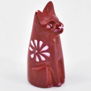 Handgeschnitzte Kisii Speckstein kleine Miniatur rote Katze Kätzchen Figur - Bild 1 von 5