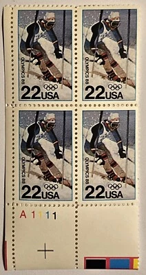 USA 1988 Winter Olympics, 22-Cent Plate Block, MINT, Scott-#2369, FAST SHIPPING! - Image 1 of 3