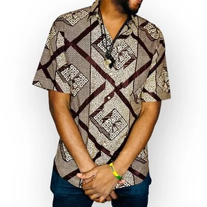 Brown & Beige African Print Men Collar Shirt - Picture 1 of 6