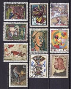 France Art tableaux un lot de 10 grands timbres oblitérés /TE4425 - Picture 1 of 1