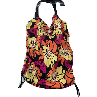 Islander Womens Size 14 Black / Yellow Tropical Floral Print Tankini Swim Top - Image 1 of 4