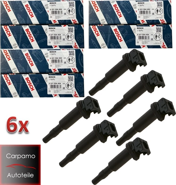 6x Bosch 0221504464 Zündspule BMW E39 E46 E60 E65 E66 E67 X3 E83 X5 E53 Z4 E85 - Bild 1 von 1