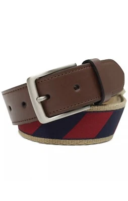 Cinturón superpuesto de cinta Club Room para hombre con ribete de imitación de cuero, rojo marino mediano Foto 1 de 4