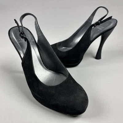 Stuart Weitzman Shoes Womens Size 8.5 Black Suede Slingback Heels Made in Spain - Image 1 of 4