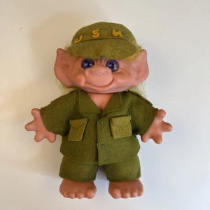 Vintage 1960s Dam Troll Yellow Hair Blue Eyes USMC Outfit Rare 8” - Picture 1 of 5