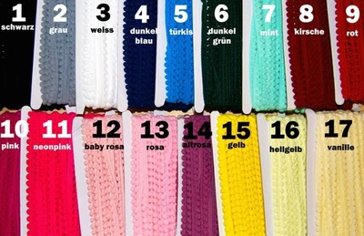 Pompon Band Bommelborte Spitze 10mm rosa weiss grau pink blau schwarz Meterware - Bild 1 von 3